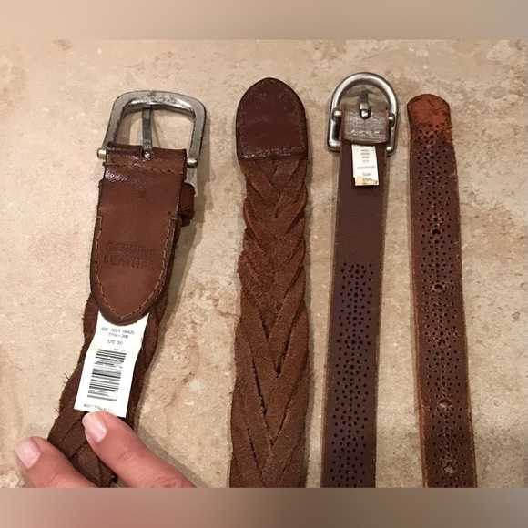 2 American Eagle Leather Belts: Brown Braided Belt (30) & Silver Skinny Belt (S) - Picture 13 of 13